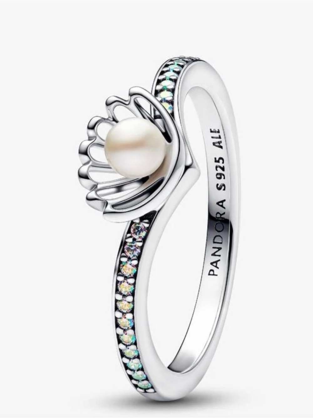 Pandora Silver Pearl Flower Ring with Iridescent Accents (Ariel Disney Ring)